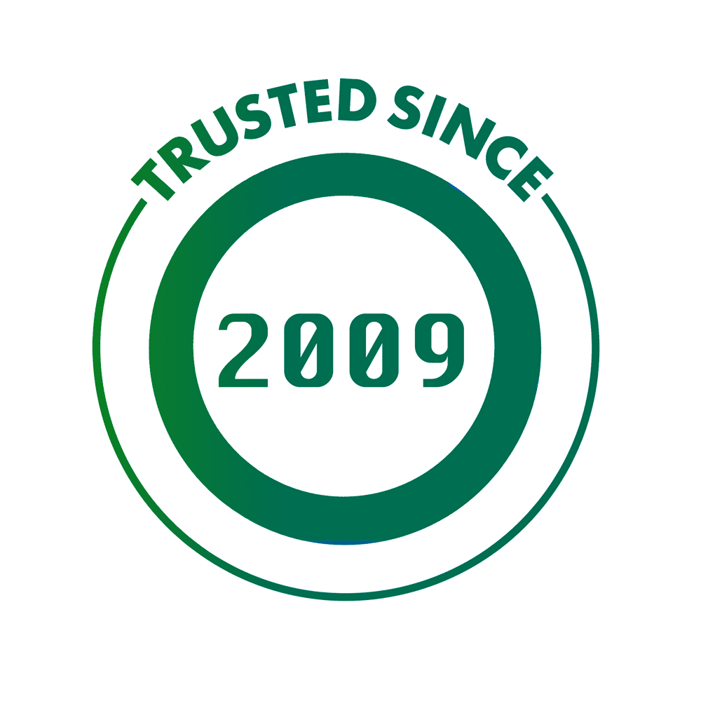 a dark green trusted sign - Solutions Pest Control has been trusted by Metro Vancouver residents since 2009