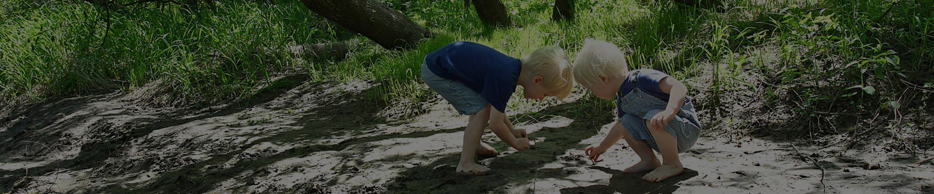 pest control young barefoot children looking for bugs on a summer day